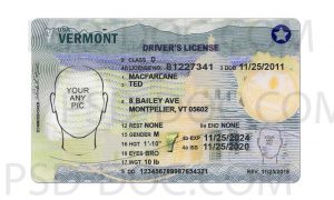 Usa Vermont Driver License Front Back