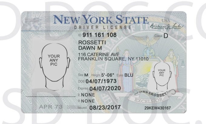 Usa New York Driver License Front Back Sides