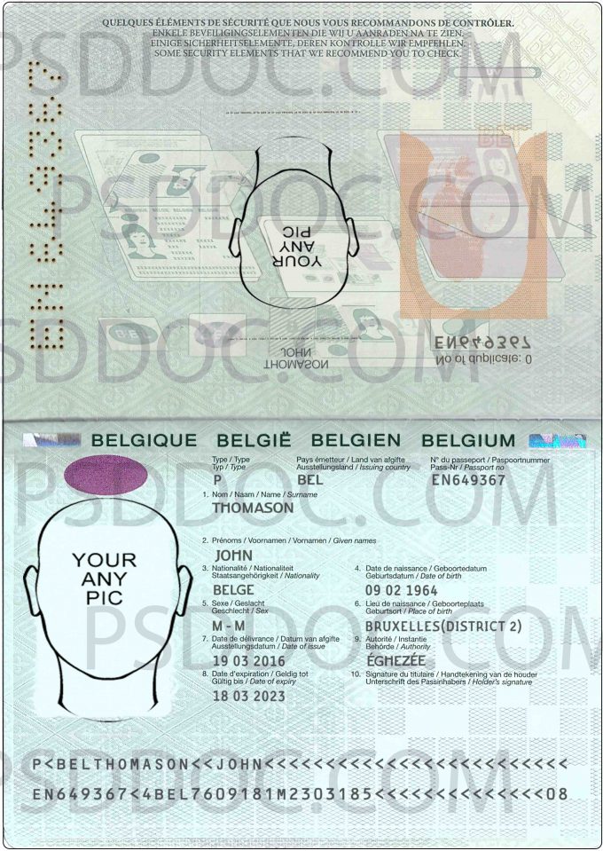 Belgium passport psd passport psd