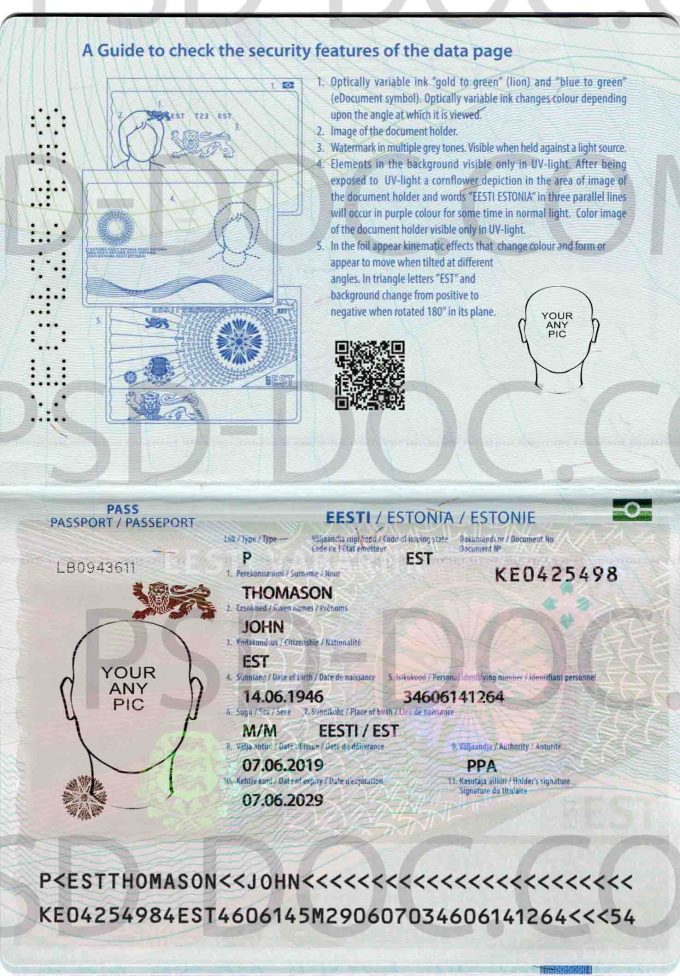 Estonia Passport PSD Passport PSD
