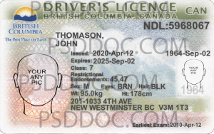 Canada British_columbia Driver License Front Back Sides