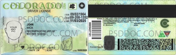 Usa Colorado Driver License Front Back Sides