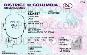 Usa Disctrict Of Columbia Driver License Front Back Sides