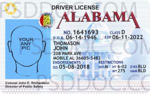 Usa Alabama Driver License Front Back Sides