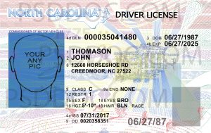 Usa North Carolina Driver License Front Back Sides