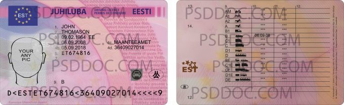 Estonia Driver License Front Back Sides