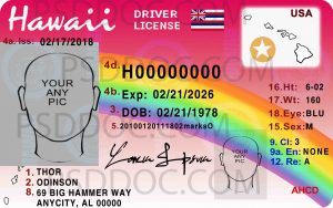 Usa Hawaii Driver License Front Back Sides