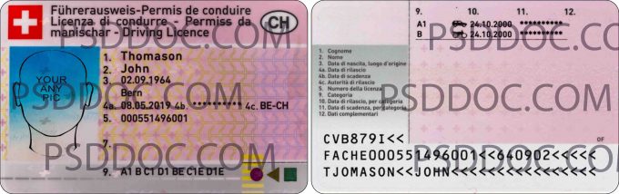 Switherland Driver License Front Back Sides