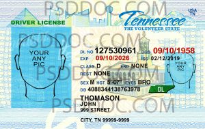 Usa Tennessee Driver License Front Back Sides
